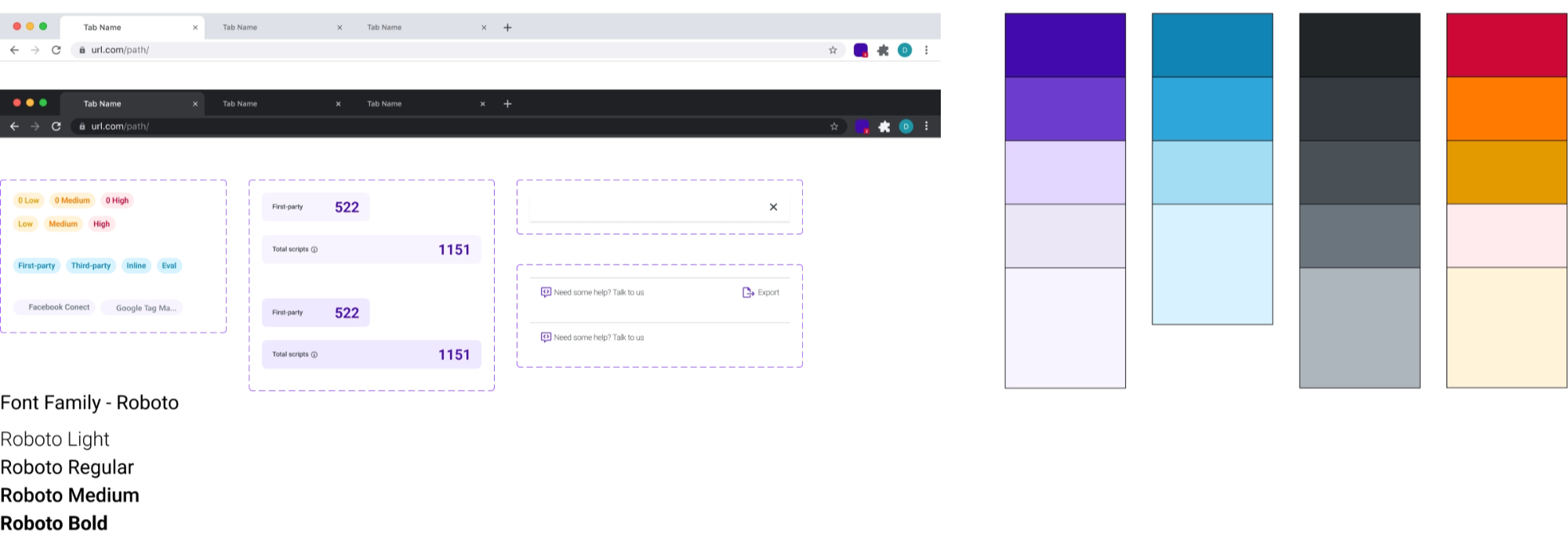 Extension style guide: components, color palette and Roboto typography