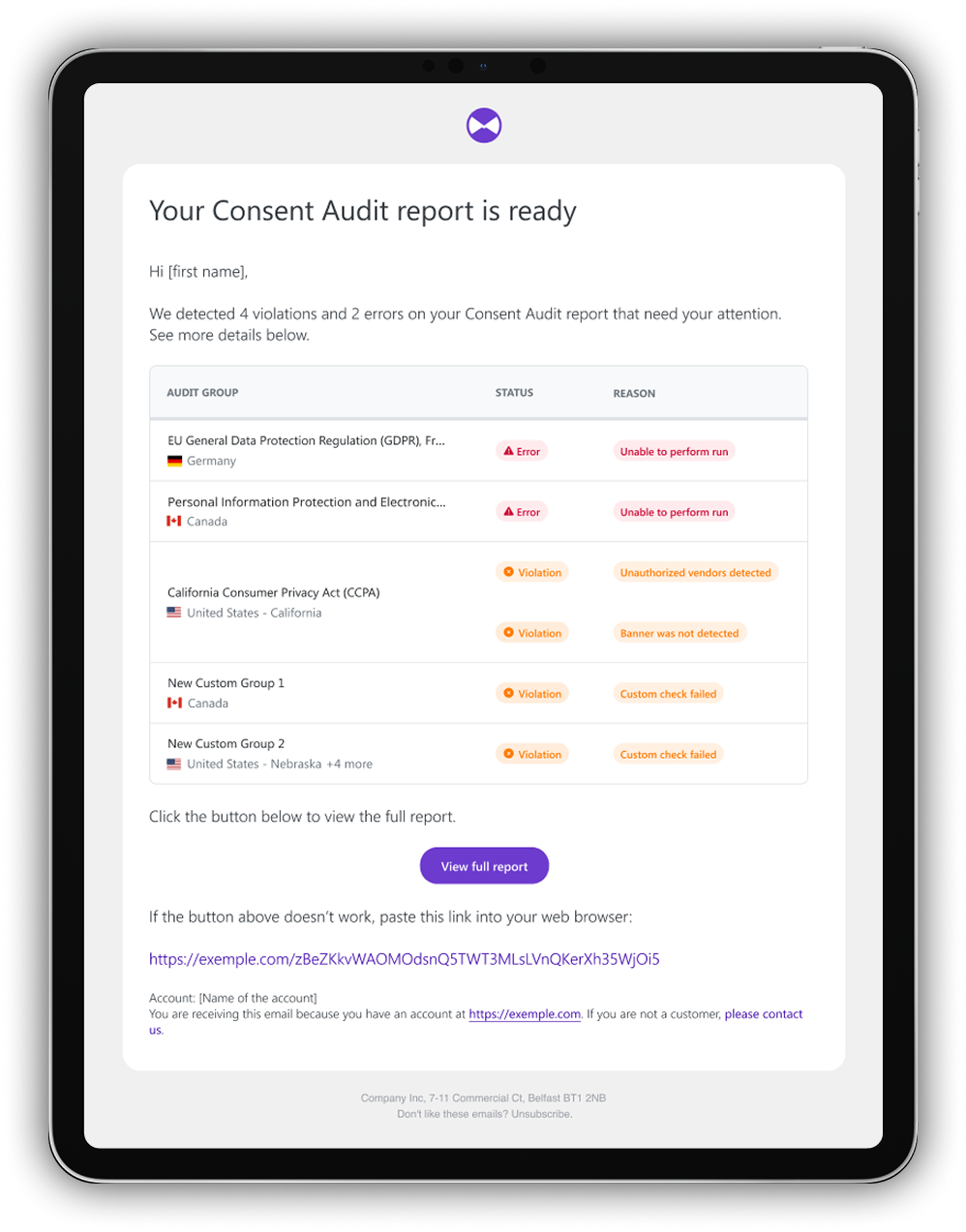 Report ready email template
