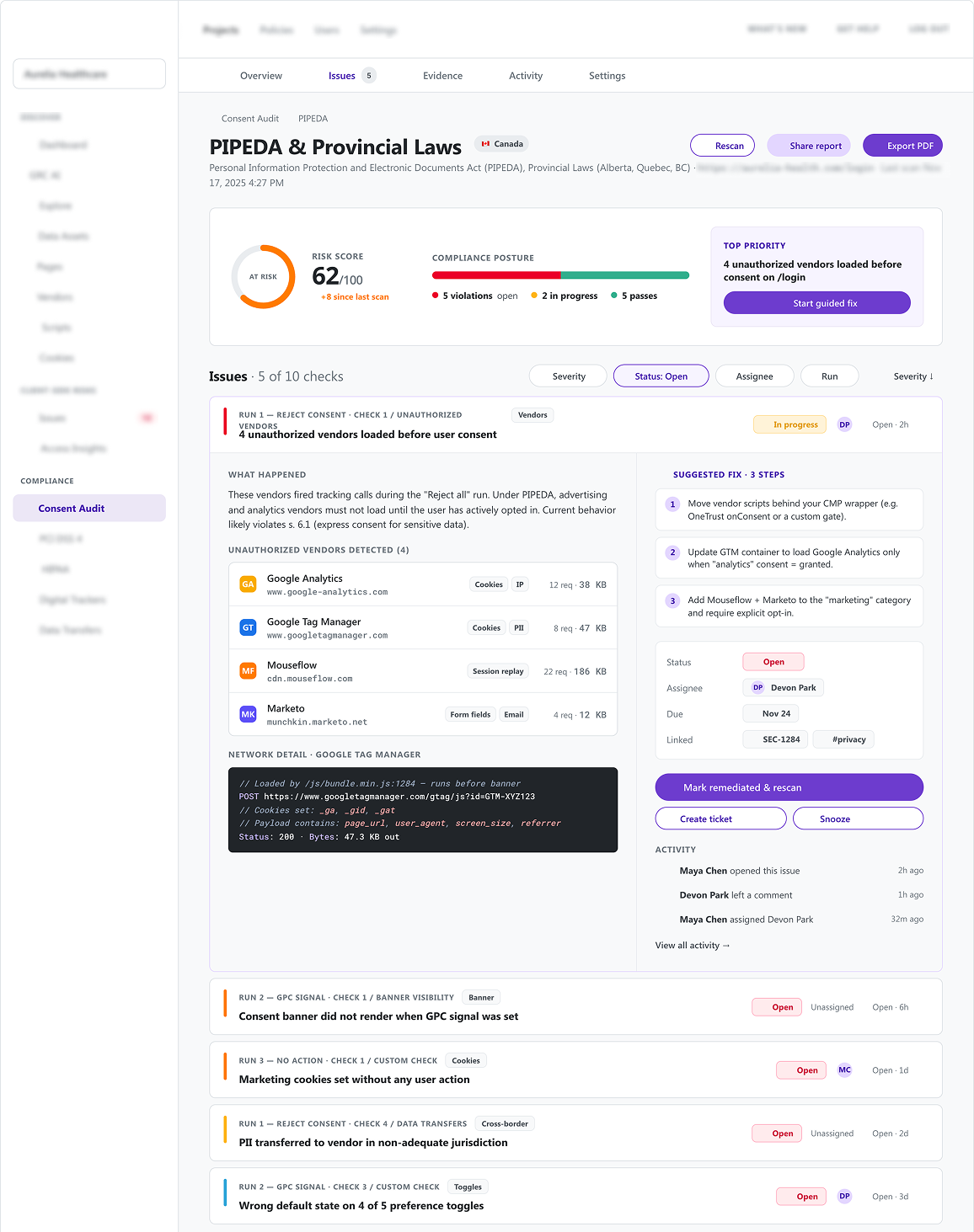 Exploration of a detailed issue view, created with Claude Design