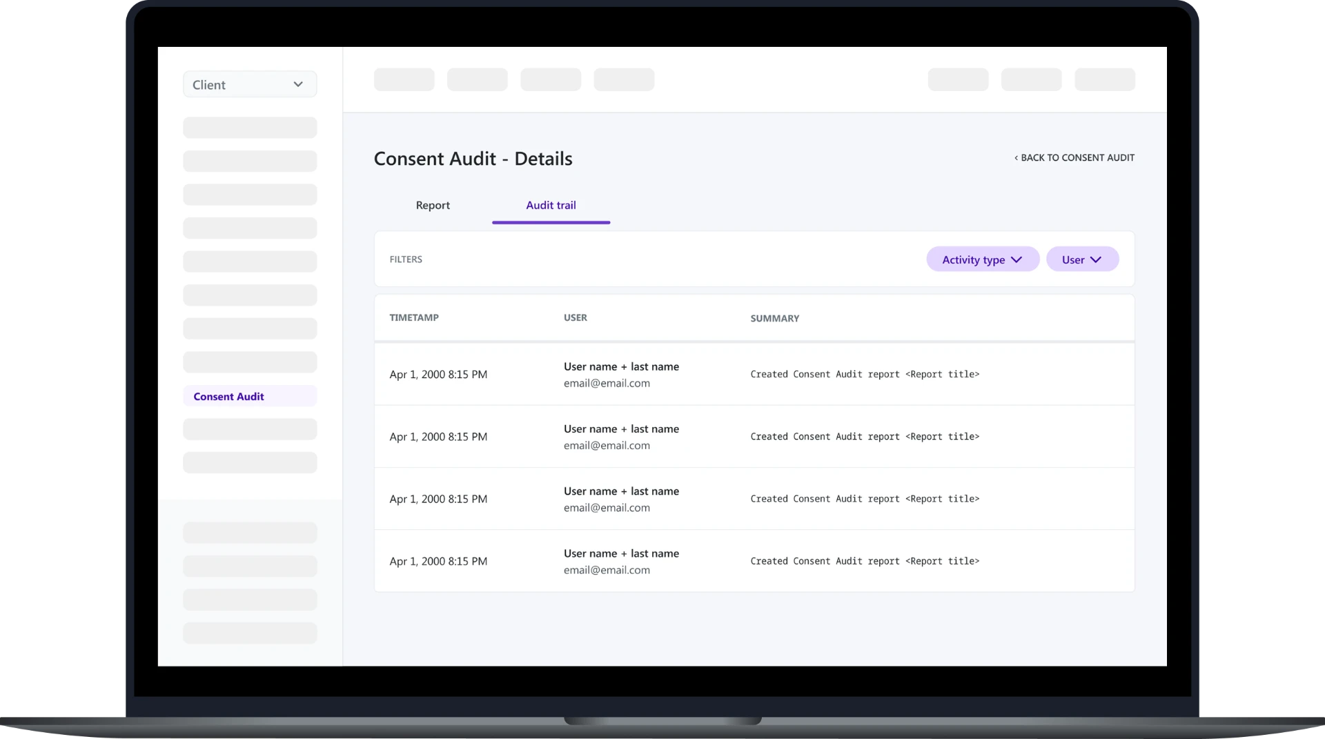 Consent Audit Audit Trail tab
