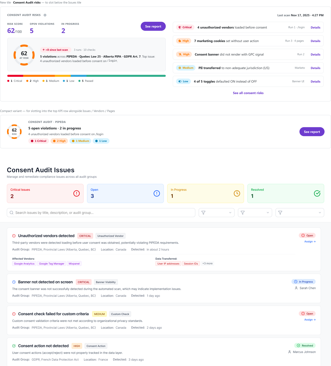 Exploration of a dashboard tile and an Issues management view, created with Figma Make