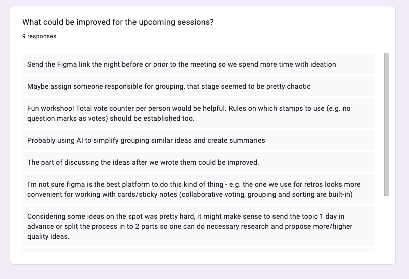 Open answers for survey question 2