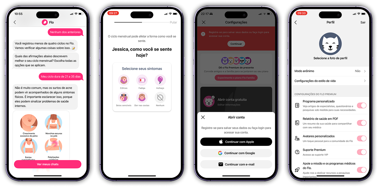 Four app screens showing the catastrophic problems identified